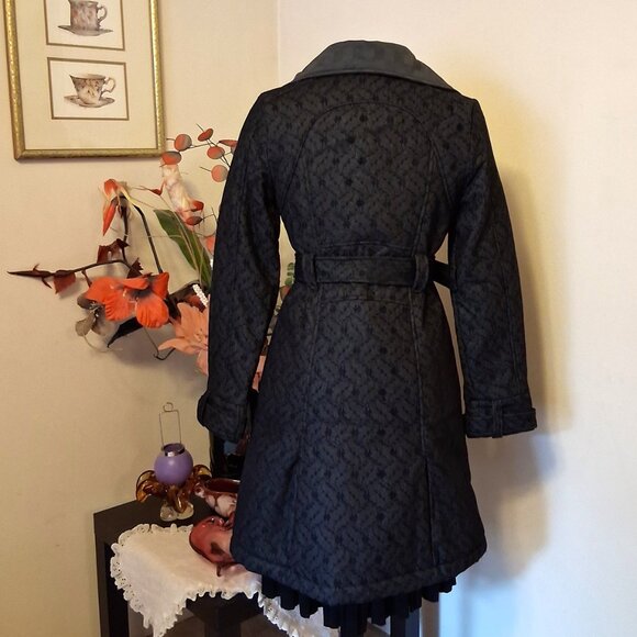 NWT I.AM.GIA Classic Double-Breasted Dark Gray Black Floral Lined Trench Coat - Picture 5 of 15